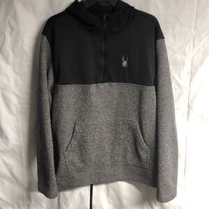 Spyder Pullover Hoodie Men's Medium 1/4 Zip Softshell Black Gray Heather Pocket